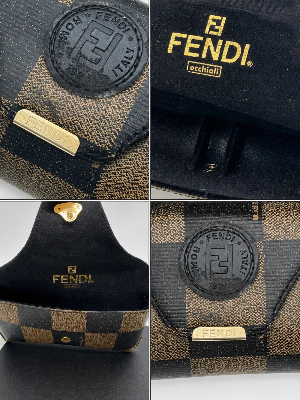 Fendi Eyewear Cases Lot Black FF Monogram & Brown Checkered Sunglasses Cases
